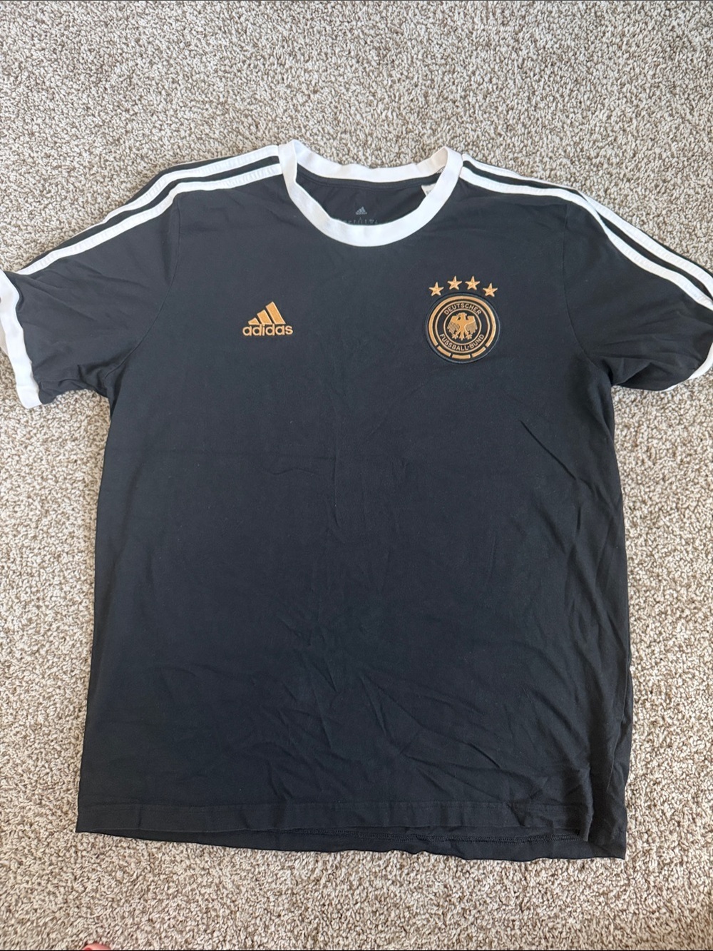 adidas FIFA German National Soccer Team Black Tee with Gold Crest and White Trim